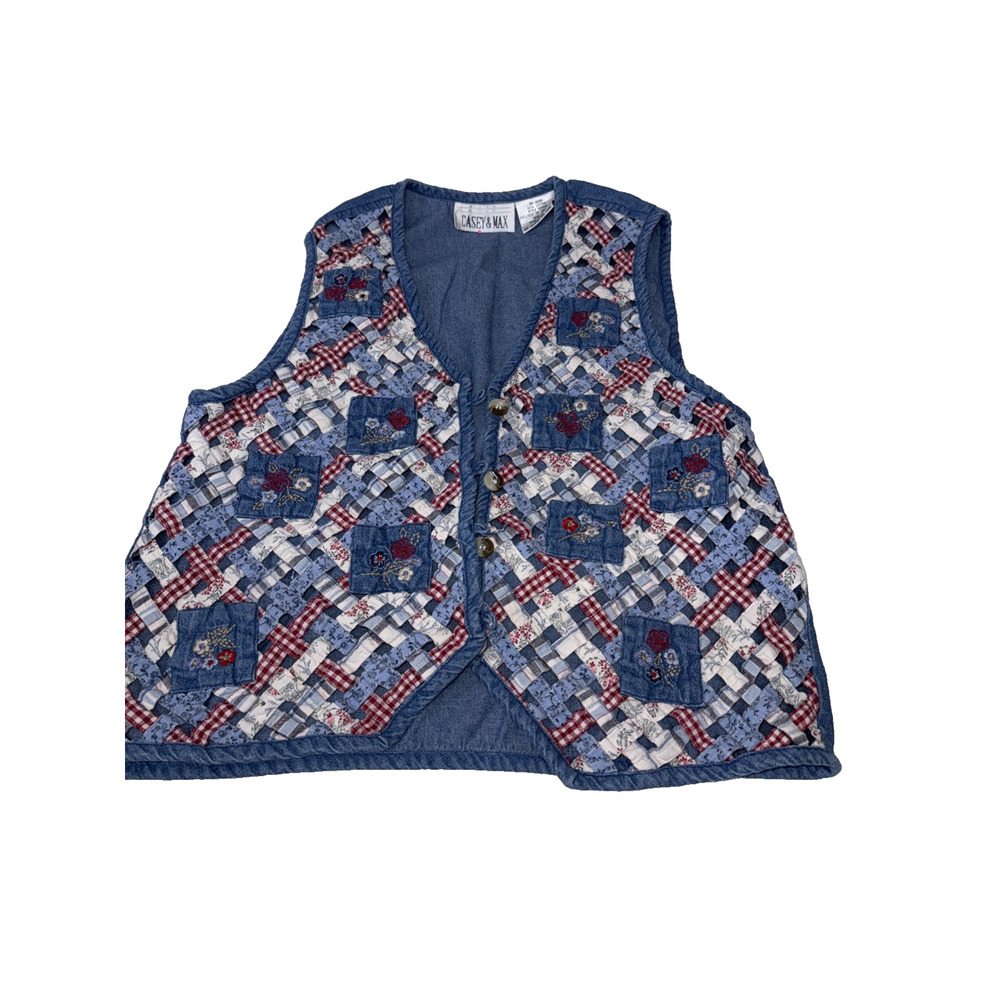 Vintage Cascade Blues Size M Grandma Vest Denim Flowers